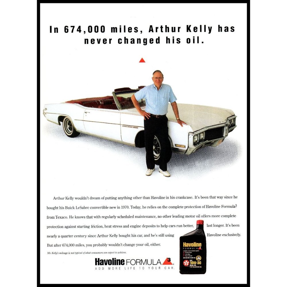 1994 Texaco Havoline Motor Oil 1970 Buick LeSabre Convertible Vintage Print Ad